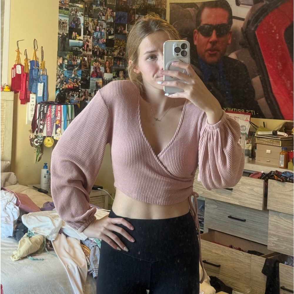 Pink V-Neck adjustable sweater